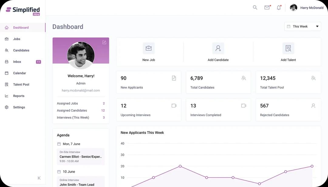 Simplified Hire dashboard